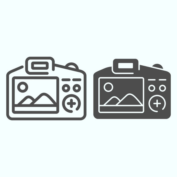 Camera Display line and solid icon. Display of camera vector illustration isolated on white. Photo camera screen outline style design, designed for web and app. Eps 10. Camera Display line and solid icon. Display of camera vector illustration isolated on white. Photo camera screen outline style design, designed for web and app. Eps 10 camera flash illustrations stock illustrations