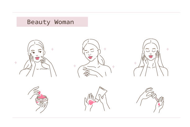 illustrazioni stock, clip art, cartoni animati e icone di tendenza di donna di bellezza - moisturizer human hand women beauty