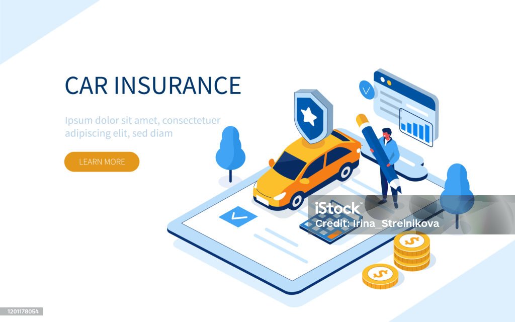 Kfz-Versicherung - Lizenzfrei Autoversicherung Vektorgrafik