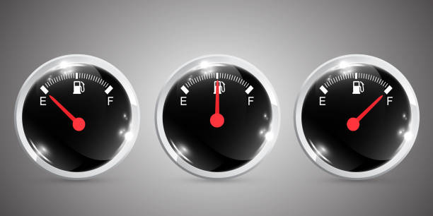 ilustraciones, imágenes clip art, dibujos animados e iconos de stock de botones redondeados brillantes con indicador de combustible del salpicadero - gas gauge full empty
