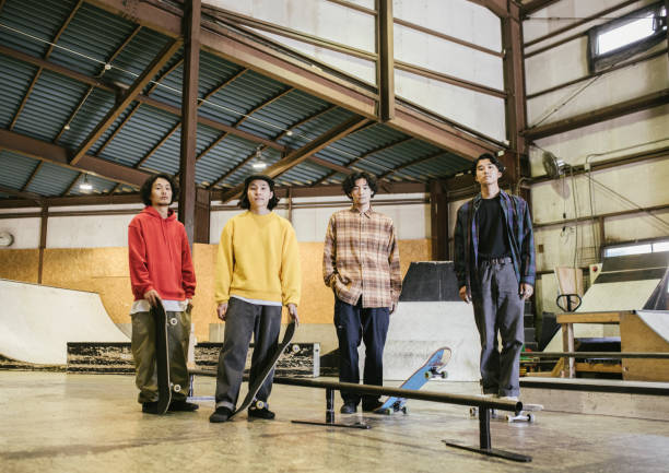 istock Group of skateboarders 1201179190