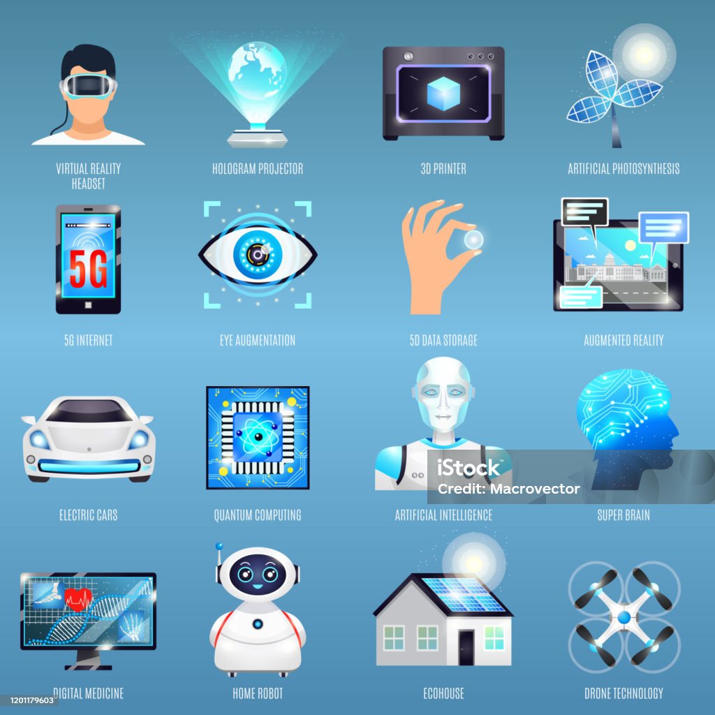Future Tech Scale Figure Future Technology Robot Set Stock Illustration - Download Image Now ...