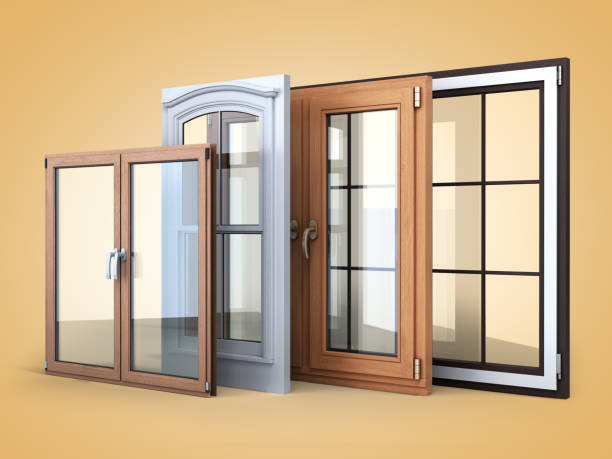 istock Different tipes of window sale promotion background 3d render on color gradient 1201179778