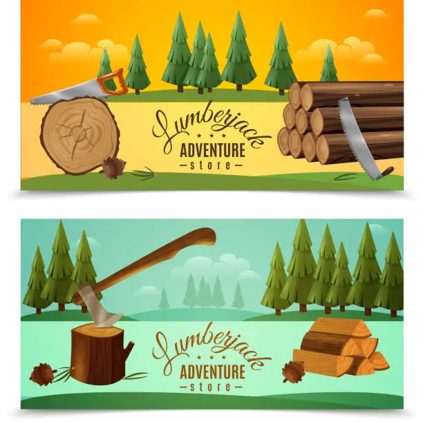 Vector illustration of lumberjack horizontal banners