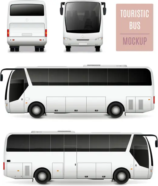 Vector illustration of touristic bus realistic ad template