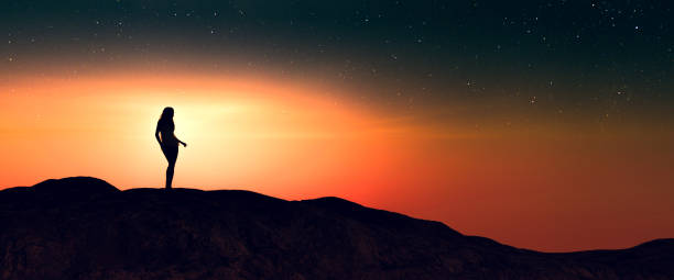 istock Woman on top of the cliff,3d rendering 1201180910