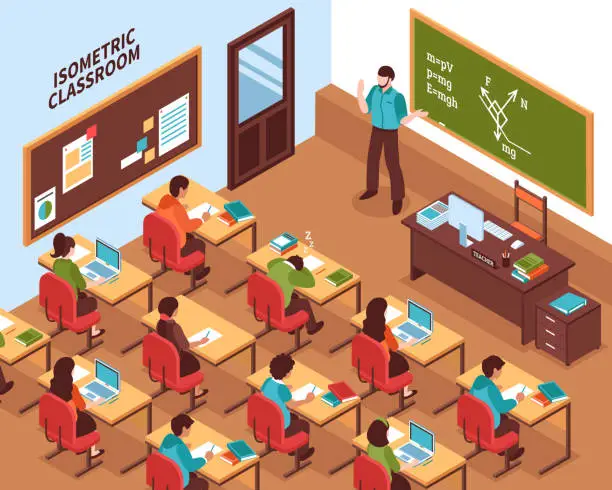 Vector illustration of isometric students classroom illustration