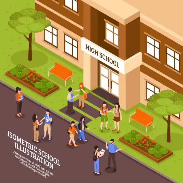 Vector illustration of isometric school illustration