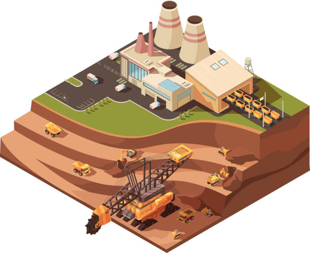 isometrische mining-illustration - surface mine stock-grafiken, -clipart, -cartoons und -symbole