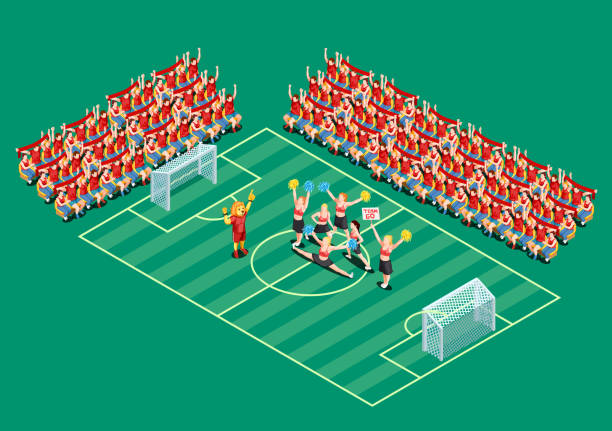 cheerleading Cheerleading dancers supporting football teams on field 3d isometric vector illustration american football field dimensions stock illustrations