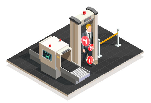 аэропорт изометрические люди - airport isometric airport security x ray stock illustrations