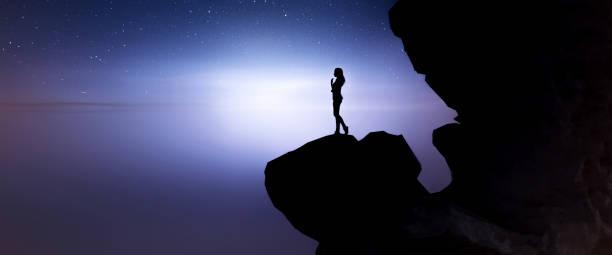 istock Woman on top of the cliff,3d rendering 1201181940