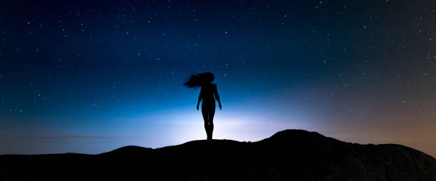 istock Woman on top of the cliff,3d rendering 1201181945