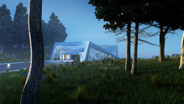 istock nature housing concept modern style lake house 3d render exterior night 1201182196