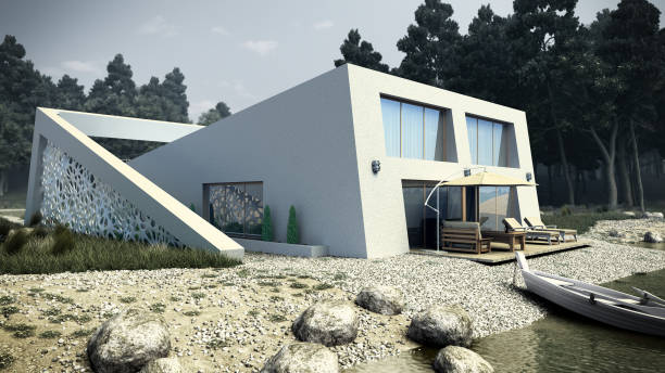 istock nature housing concept modern style lake house 3d render exterior 1201182247
