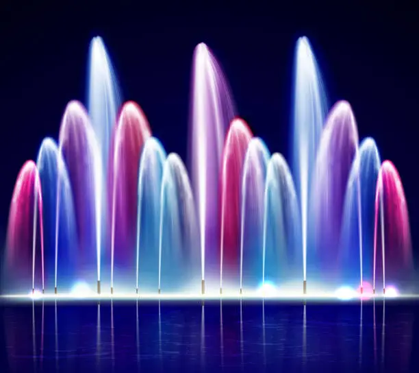 Vector illustration of lit night fountain realistic