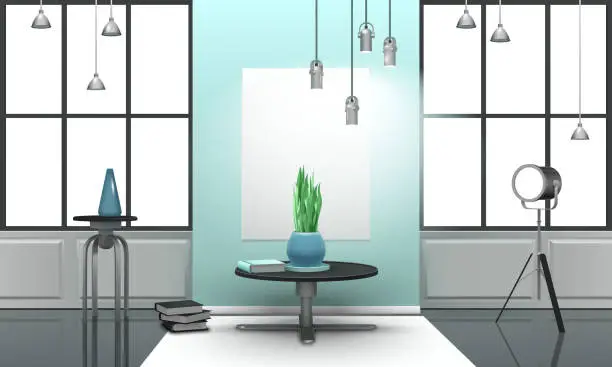 Vector illustration of interior loft realistic 3d