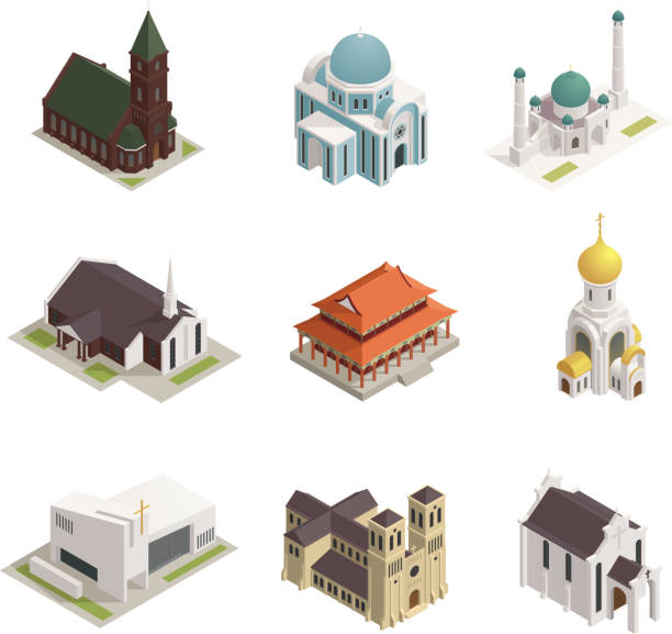 illustrations, cliparts, dessins animés et icônes de église cathédrale cathédrale mosquée synagogue bâtiments isométriques - synagogue judaism temple religion