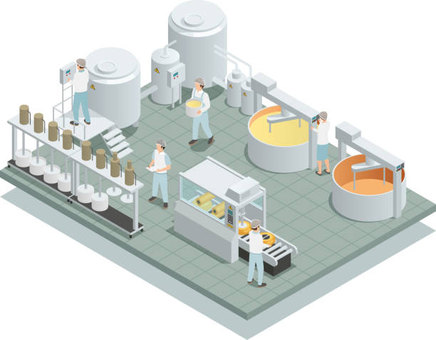 チーズ製造工場等角組成 - 食品加工工場点のイラスト素材／クリップアート素材／マンガ素材／アイコン素材