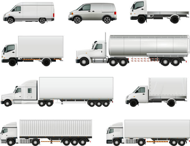 frachtfahrzeuge realistisch - van white truck mini van stock-grafiken, -clipart, -cartoons und -symbole