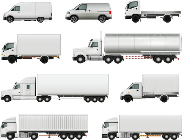 illustrations, cliparts, dessins animés et icônes de véhicules de fret réalistes - truck white semi truck isolated