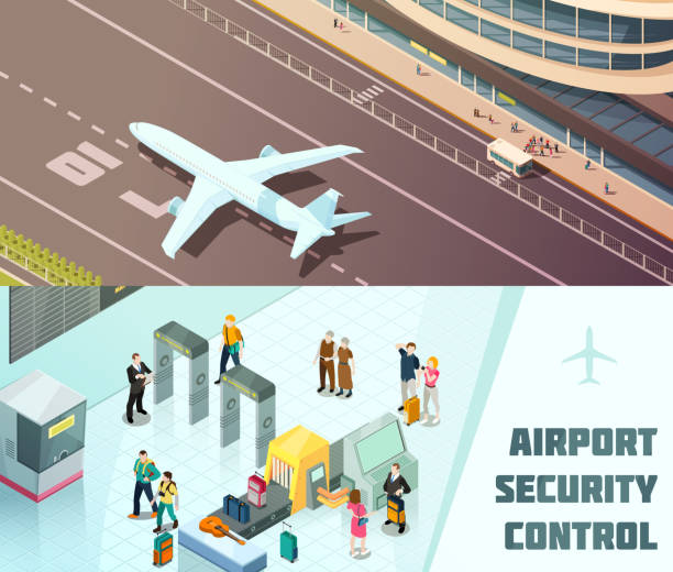 баннер airtport - airport isometric airport security x ray stock illustrations