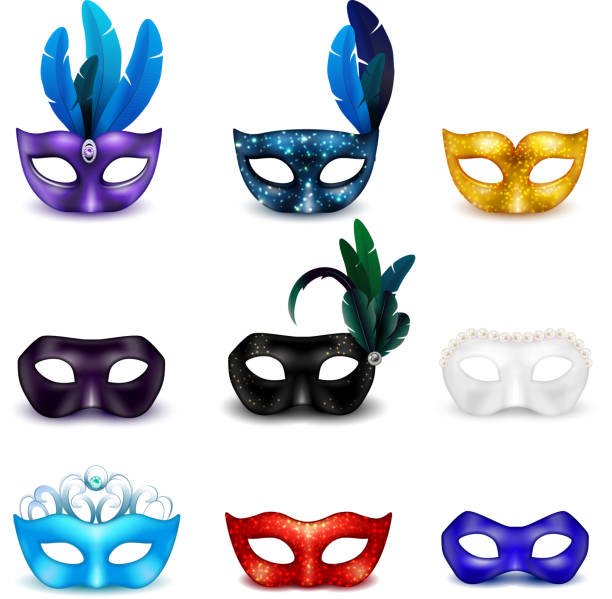 가장 무도자 마스크 세트 현실적인 - mask masquerade mask venice italy costume stock illustrations