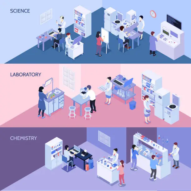 Vector illustration of isometric laboratory horizontal banners