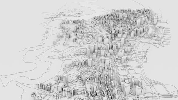istock 3D white city model. Outline 3D illustration 1201188200