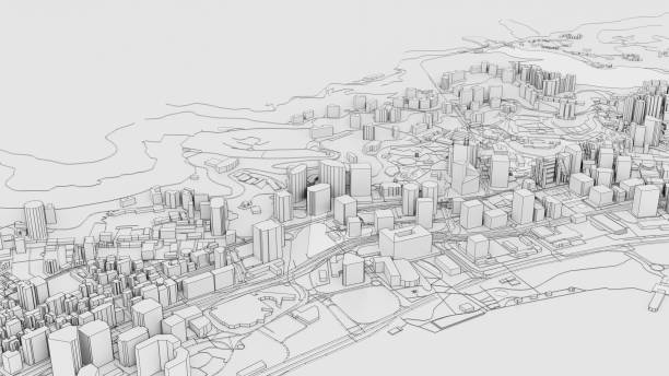 istock 3D white city model. Outline 3D illustration 1201188235