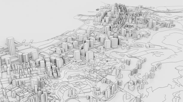 istock 3D white city model. Outline 3D illustration 1201188267