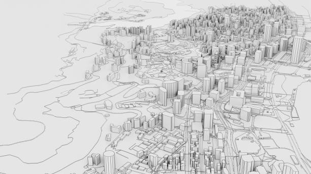 istock 3D white city model. Outline 3D illustration 1201188421