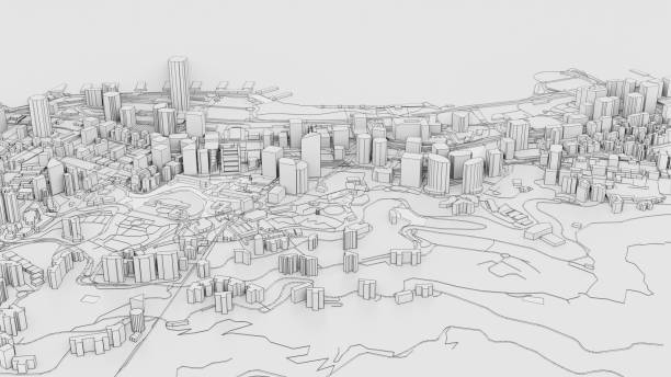istock 3D white city model. Outline 3D illustration 1201188441