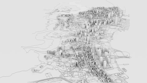 istock 3D white city model. Outline 3D illustration 1201188495