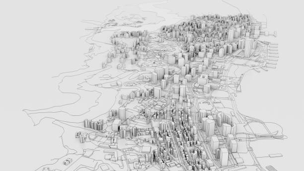 istock 3D white city model. Outline 3D illustration 1201188522