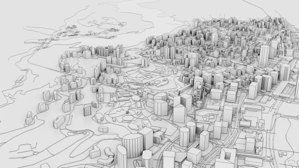 istock 3D white city model. Outline 3D illustration 1201188588