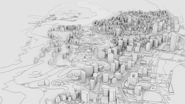 istock 3D white city model. Outline 3D illustration 1201189115