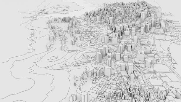 istock 3D white city model. Outline 3D illustration 1201189146