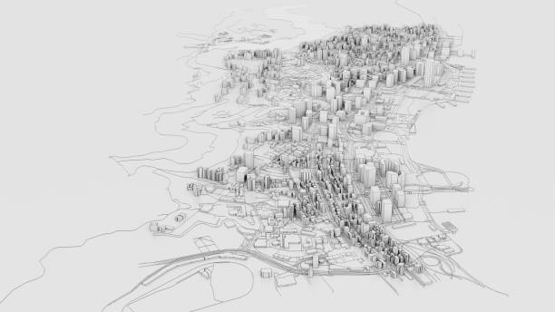 istock 3D white city model. Outline 3D illustration 1201189217