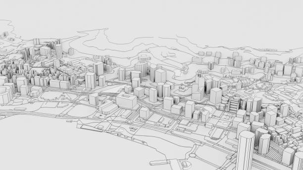 istock 3D white city model. Outline 3D illustration 1201189389