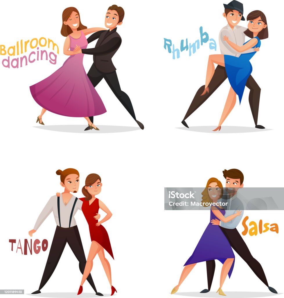 Set Dancing Cartoon Dance Pair Retro Cartoon Set Stock Illustration - Download Image Now ...