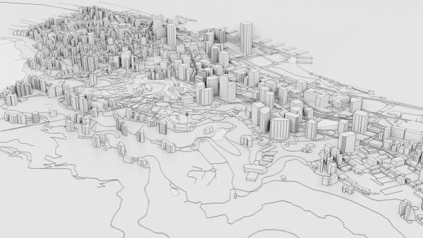istock 3D white city model. Outline 3D illustration 1201189466