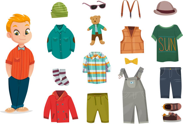 ilustrações de stock, clip art, desenhos animados e ícones de baby boy fashion set 2 - boutique shopping retail mother