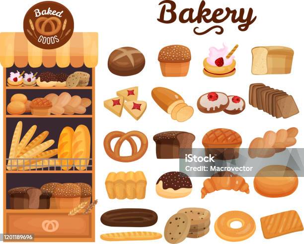 Bread Products Bakery Set Stock Illustration - Download Image Now - Shelf, Bread, Bakery