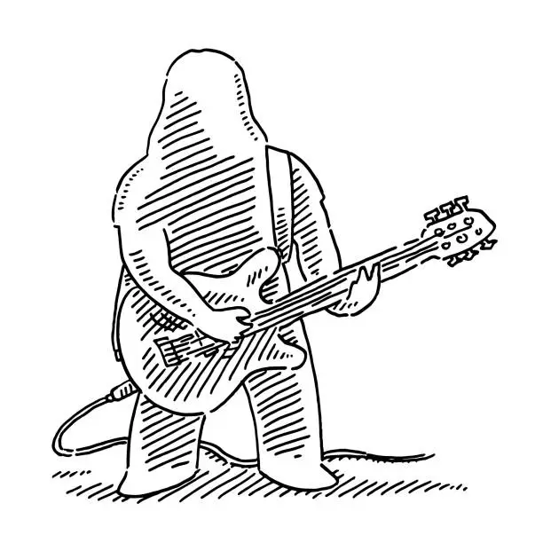 Vector illustration of Cartoon Heavy Metal Musician E-Guitar Player Drawing