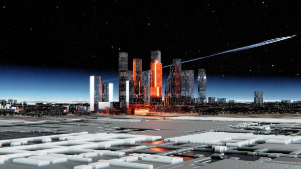 istock Futuristic city against the atmospheric starry sky 1201190563