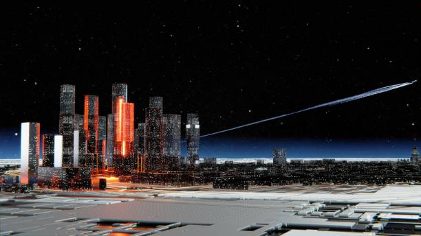 istock Futuristic city against the atmospheric starry sky 1201190764