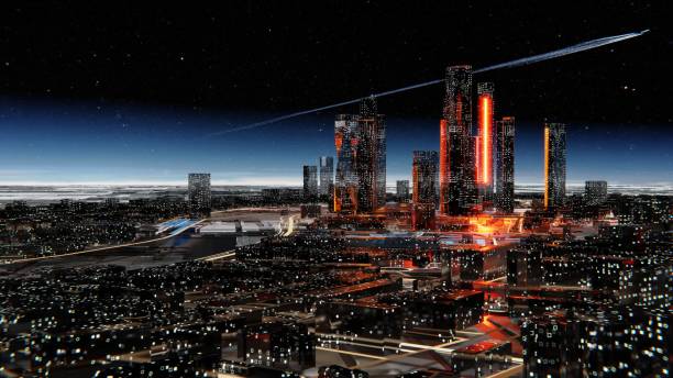 istock Futuristic city against the atmospheric starry sky 1201190790