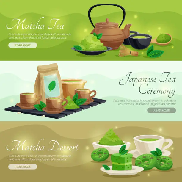 Vector illustration of matcha tea horizontal banners