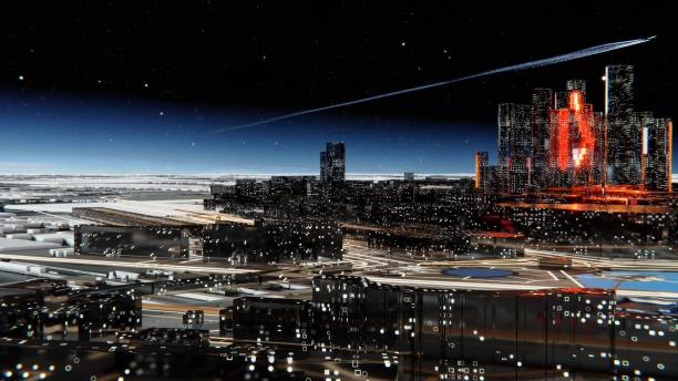 istock Futuristic city against the atmospheric starry sky 1201190825